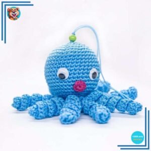 Peluche poulpe bleue douce tressée pour enfant