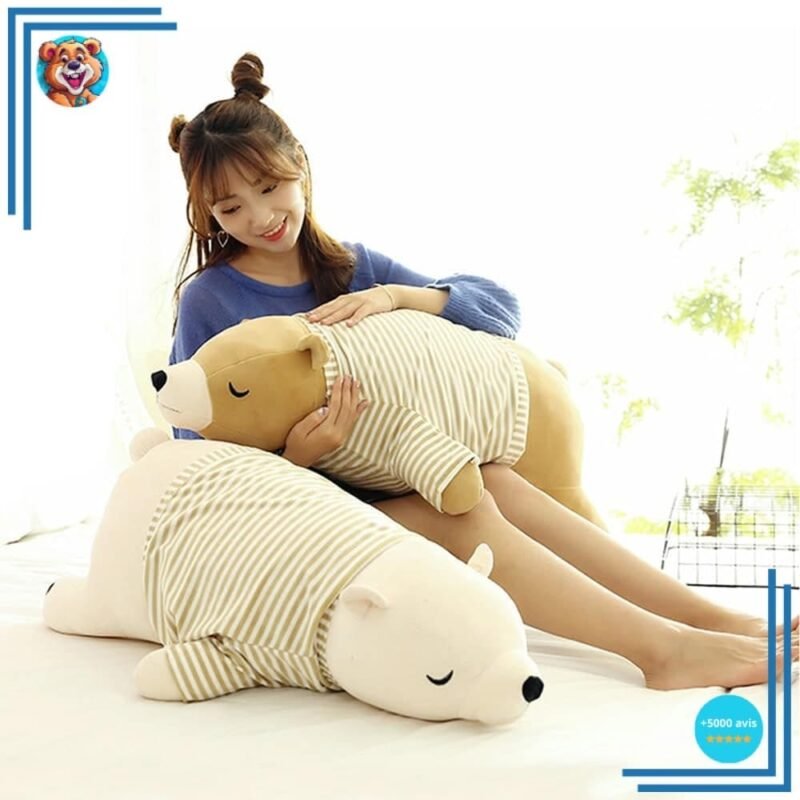 Peluche ours blanc habillé qui dort – Image 2