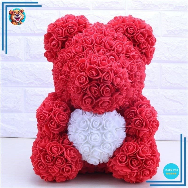 Peluche ours roses rouges