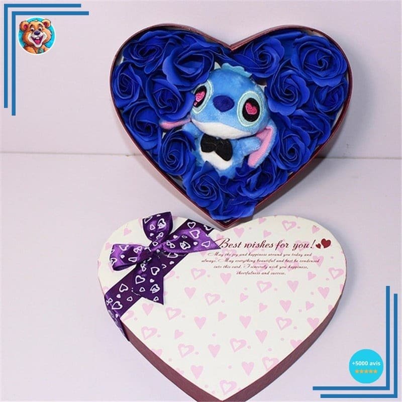 Peluche Stitch yeux cœur coffret amour