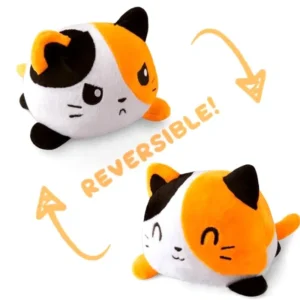 Peluche chat double face orange, jouet tout doux