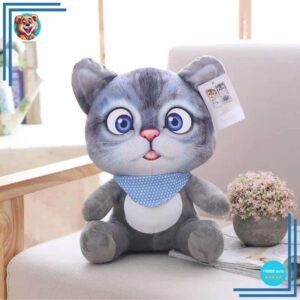 Peluche chat dessin animé gris