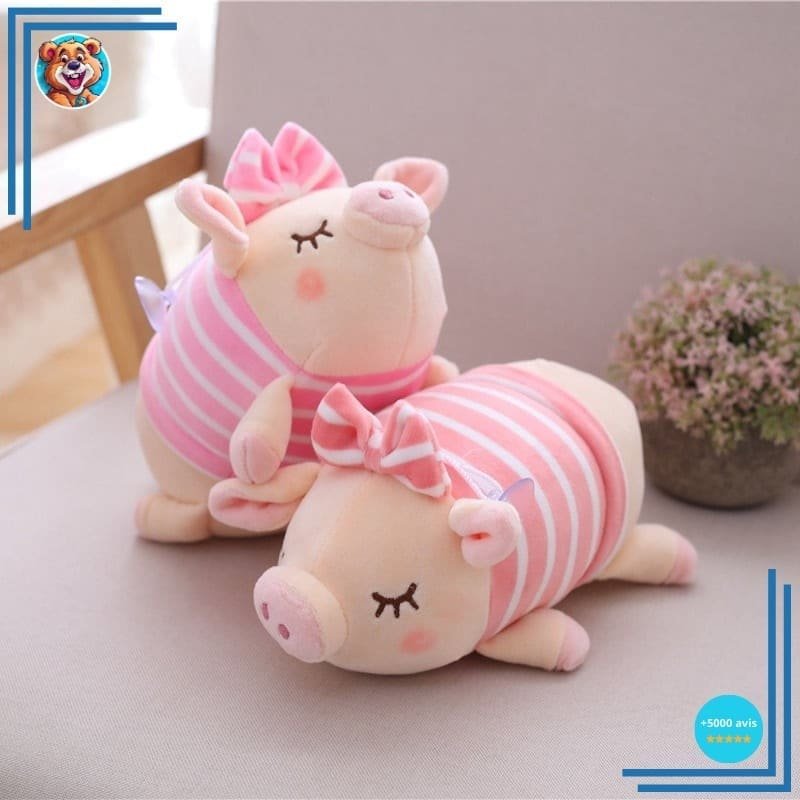 Peluche cochon avec petit nœud rose