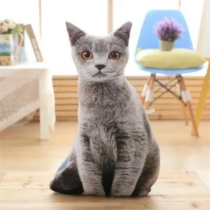 Peluche chat gris oreiller
