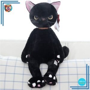 Peluche chat noir mécontent assis