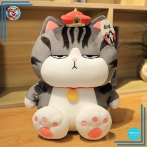 Peluche chat empereur tigré gris assis