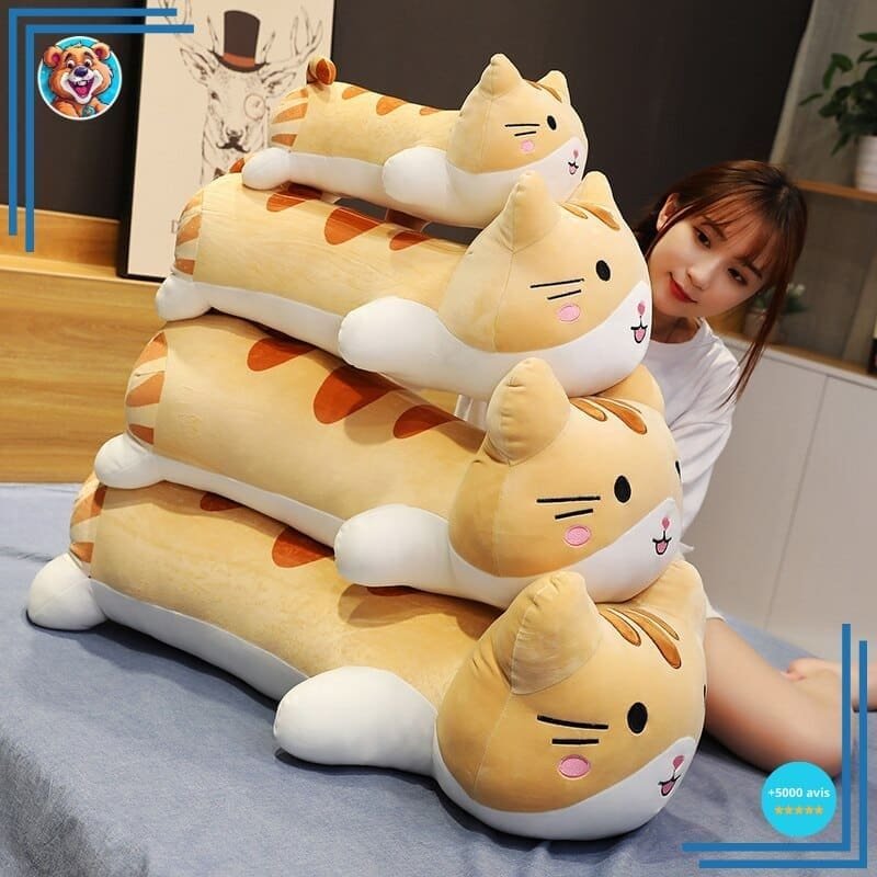 Grande peluche chat oreiller marron – Image 2
