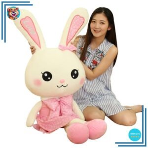 Peluche lapin géant avec robe rose