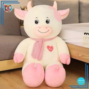 Peluche vache géante blanche rose