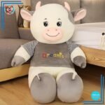 Peluche vache géante tenue grise