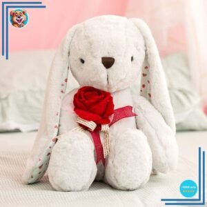 Peluche géante lapin blanc avec rose