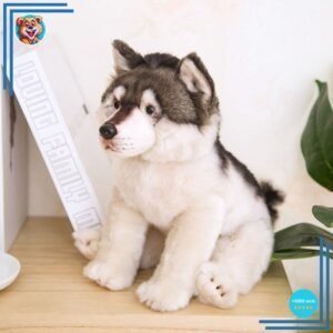 Peluche loup gris et blanc mignon