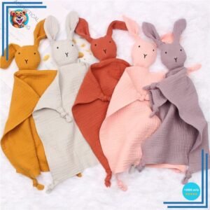 Doudou lapin en coton et mousseline pour bébé