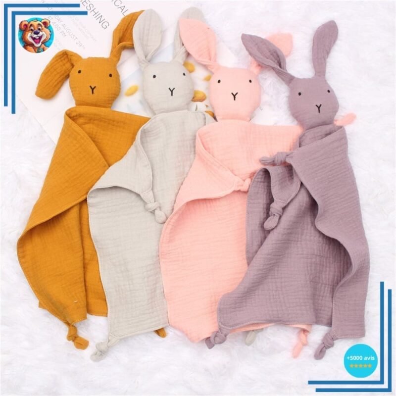 Doudou lapin en coton et mousseline pour bébé – Image 2