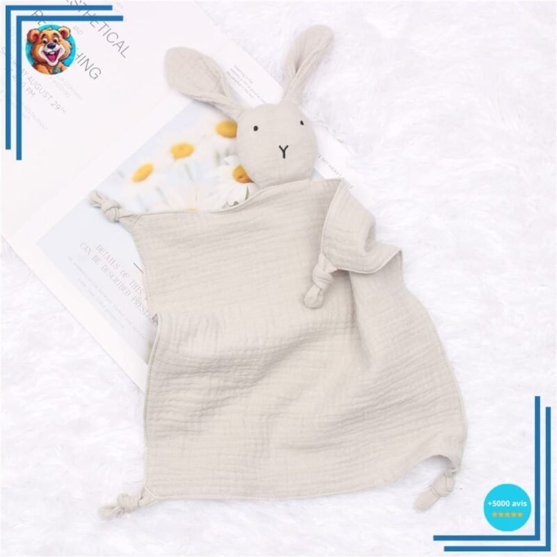 Doudou lapin en coton et mousseline pour bébé – Image 3