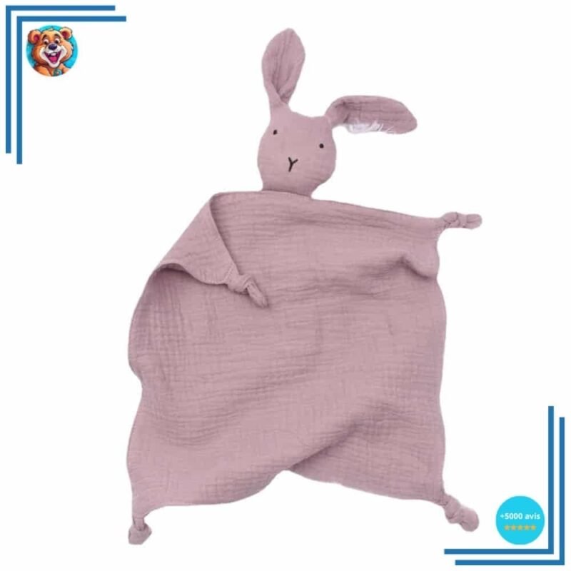 Doudou lapin en coton et mousseline pour bébé – Image 4