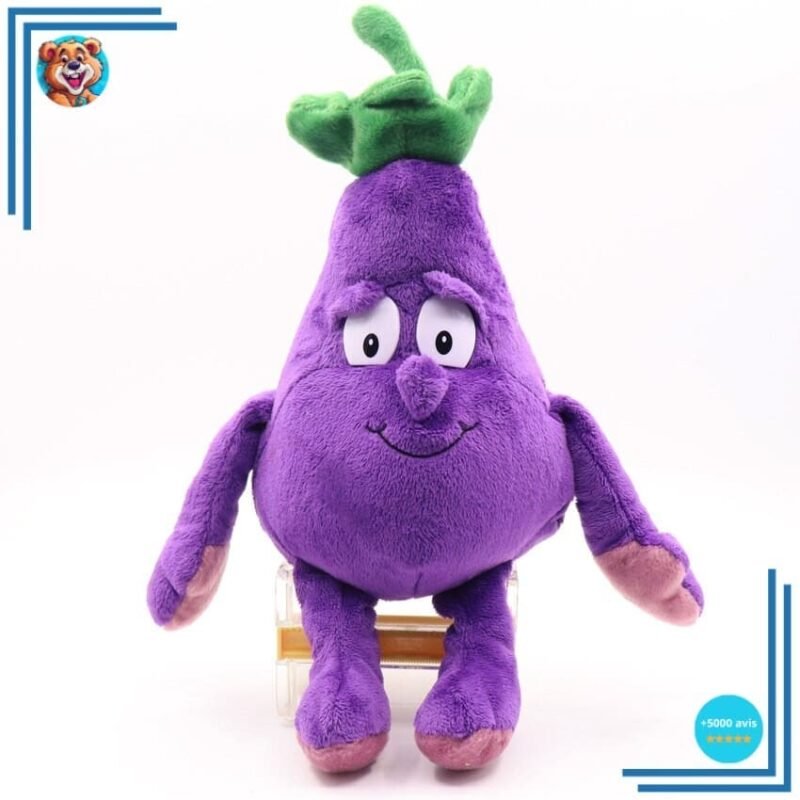 Peluche aubergine aux yeux tous ronds et mignonne