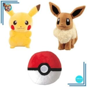 Pack pokéball + peluche pikachu mignon + evoli 20cm