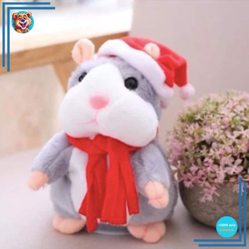 Peluche Hamster gris parlant Père Noël