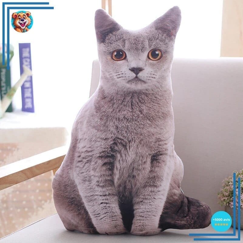 Peluche chat gris oreiller – Image 3
