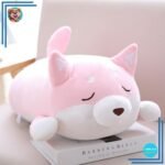 Peluche chien kawaii rose yeux fermés