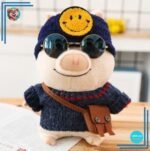 Peluche cochon habillé bonnet smiley