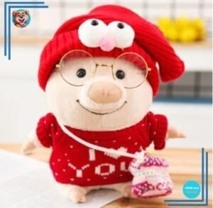 Peluche cochon habillé pull I Love You