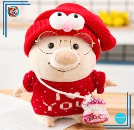 Peluche cochon habillé pull I Love You