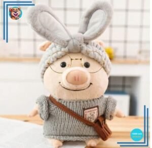 Peluche cochon habillé pull gris