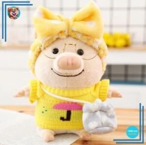 Peluche cochon habillé pull jaune