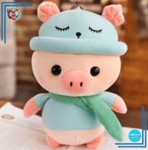 Peluche cochon habillé tenue bleue