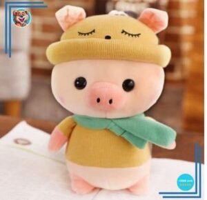Peluche cochon habillé tenue jaune