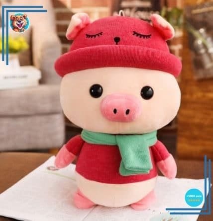 Peluche cochon habillé tenue rouge