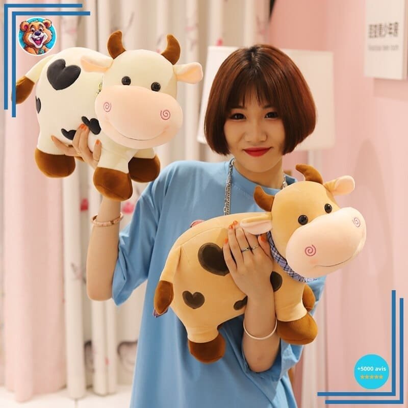 Peluche vache à motif coeur