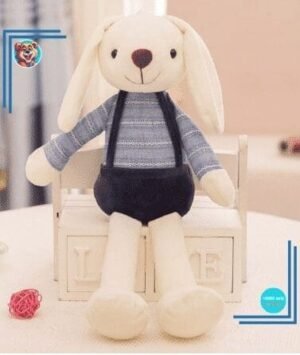 Peluche lapin tenue bleue