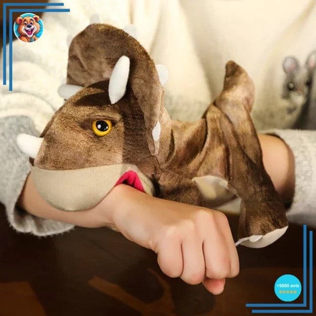 Peluche marionnette dinosaure marron – Image 2