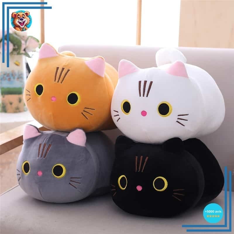 Peluche oreiller chat grands yeux