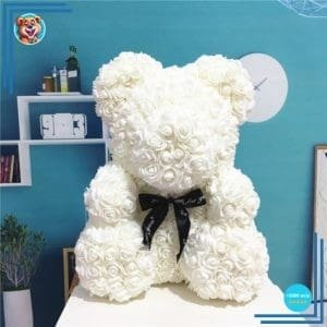 Peluche ours en fleurs Blanche