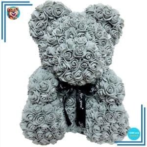 Peluche ours en fleurs grise