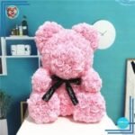 Peluche ours en fleurs rose