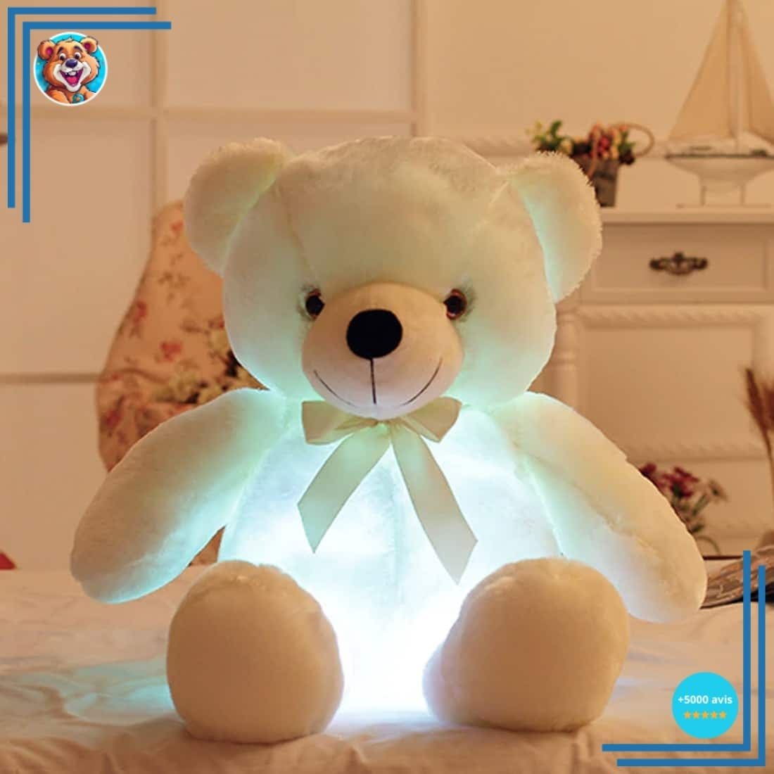 Peluche ours oreiller LED blanche