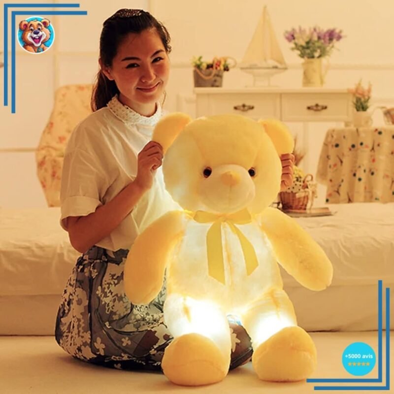 Peluche ours oreiller LED jaune – Image 3