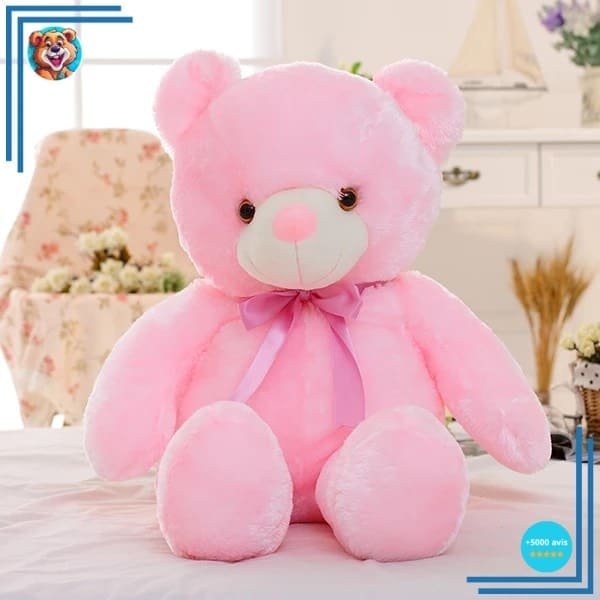 Peluche ours oreiller LED rose