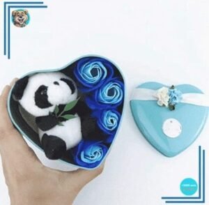Peluche panda coffret bleu clair Saint Valentin