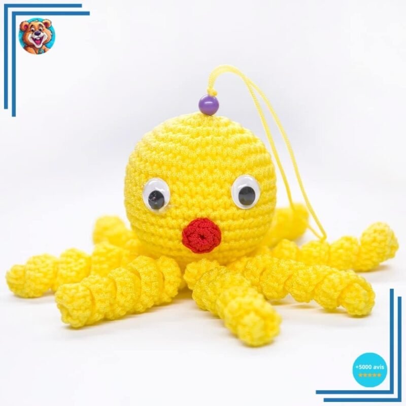 Peluche poulpe jaune douce tressée pour enfant