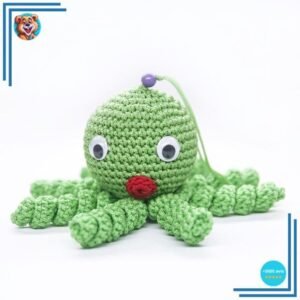 Peluche poulpe verte douce tressée pour enfant