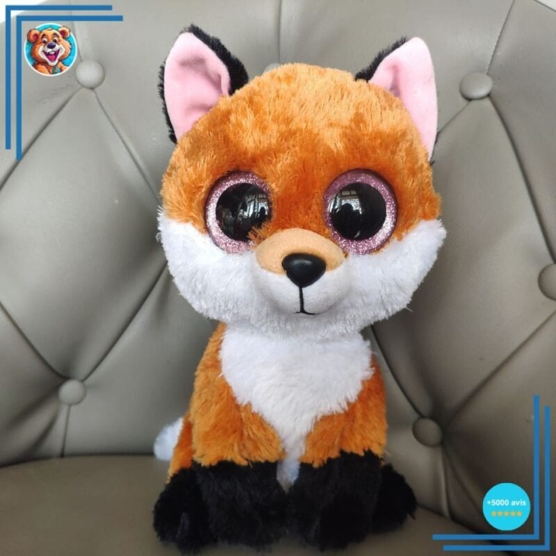 Peluche renard aux grands yeux noirs