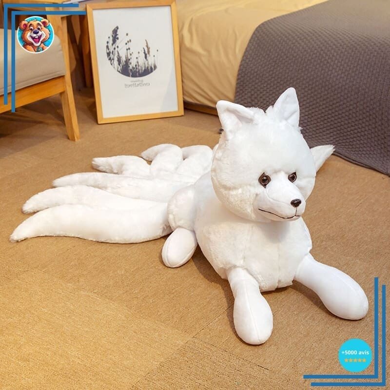 Peluche renard blanc à poil doux