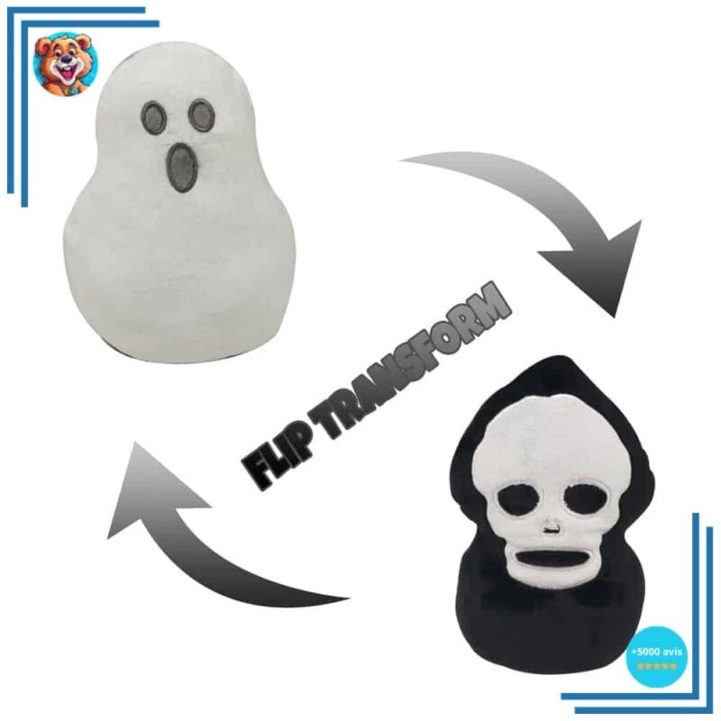 Peluche réversible fantôme tête de mort