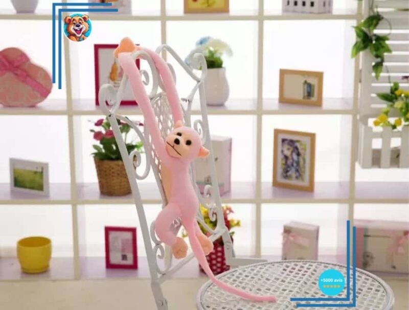 Peluche singe kawaii longue queue rose